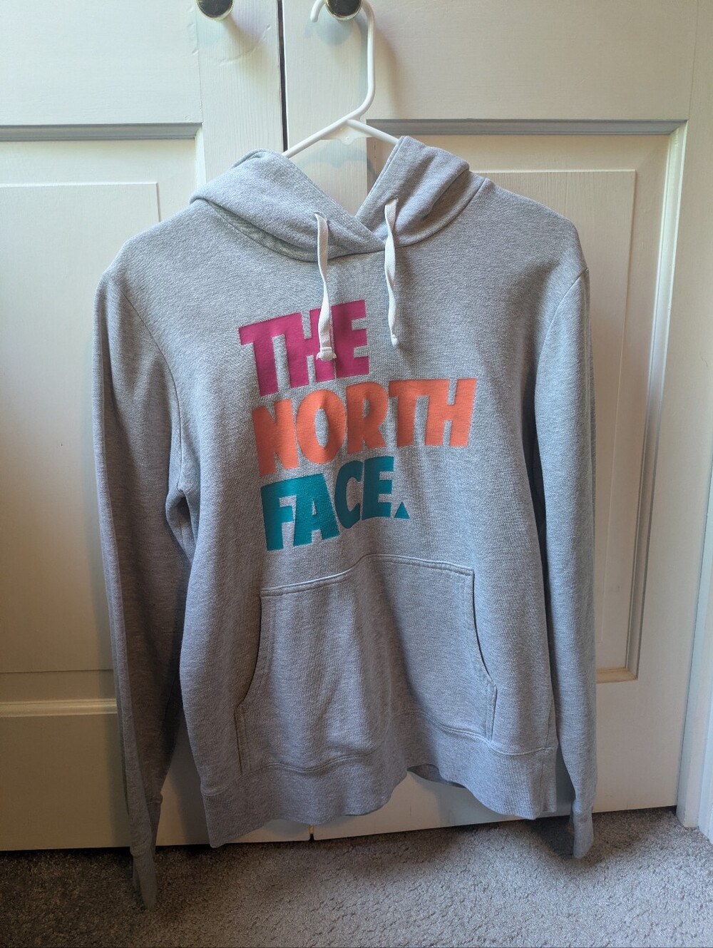 The North Face Gray Hoodie with Colorblock Logo